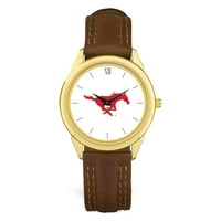 Unise Gold Brown SMU Mustangs Mom logotip kožni ručni sat