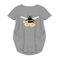 Eleluny Plus size Ženska pčela za ispis majica haljina labava casual džep midi haljine siva 2xl