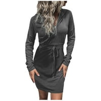 Drošifer Ženska Trendy Solid Color HOODED HARD DREAMER BLACK SLIM FIT WRAMP HIP haljina s dugim rukavima