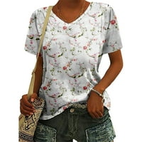Ženski ljetni V-izrez kratkih rukava s kratkim rukavima cvjetna print labava majica 2xS-8XL