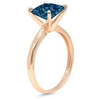 3.0ct Princess Cut Prirodni London Blue Topaz 14K ružičasto zlatne angažovane prstene veličine 9
