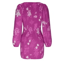 Efsteb haljine za žene casual gasenski haljina modna cvjetna tiskana haljina s dugim rukavima V-izrez