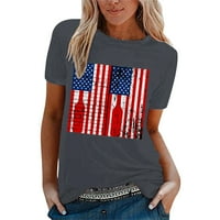 Gyujnb ženske majice Američka zastava Bluze za ženske majice kratkih rukava za žene Trendi crni ljetni