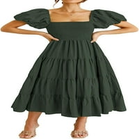 Singreal ženska ležerna ljetna midi haljina natečene kratke rukave s kratkim rukavima nagnute kratke