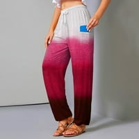 HHEI_K ženske casual pantalone, tiskanje elastične podloge za džepne pantalone na bočnim pantalonama