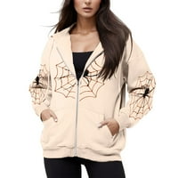 HFolob ženska dukserica Ženska kostur uzorak kapuljača jesenska jakna za preveliku dukseru Ležerne prilike za vuču Zip Hoodie sa džepovima Jeseni modni odjeća