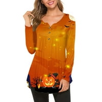 HHEI_K majice s dugim rukavima za ženska modna casual dugih dugih rukava za Halloween Ispis pulover