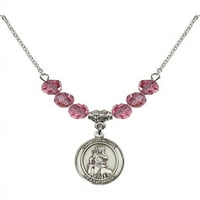 Rodijumska ogrlica s ružičastom ružičastog oktobra mjeseca rođenja kamena perle i šarm svetog rachel