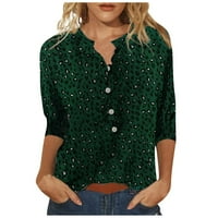 Cuoff Bluze za ženske ležerne modne pamučne platnene košulje na pola rukava Ženske vrhove zelene 3x