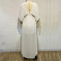 Ženska šifonska haljina duboko u vratu Soild Boja s ramena Duga haljina pogledajte