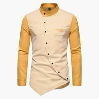 FSqjgq muške casual gumb dolje majice s dugim rukavima patchwork Henley majice džepovi rasteznutu bluzu