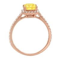 1. CT Sjajni smaragdni rez Clear Simulirani dijamant 18k Rose Gold Halo Pasijans sa prstenom Accenti