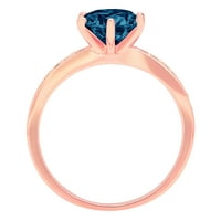 1. CT sjajan okrugli rez čist simulirani dijamant 18k Rose Gold Solitaire sa accentima prsten sz 9.5