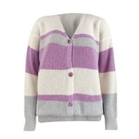 CETHRIO pulover džemperi za žene lagana zima V-izrez prugasto dugme Pleteni casual čišćenje vruće ružičaste
