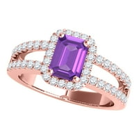Mauli dragulji za žene 2. Carat dijamant i smaragdni ametist ametist prsten 4-prong 10k ružičasto zlato