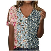 Drindf cvjetni vrhovi za žene Trendy Split rupne košulje Elegantne tipke up v ovratnik bluza Tee casual