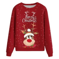 Ružno božićne dukseve za žene slatka jelena grafička majica dugih rukava za odmor casual pulover blube