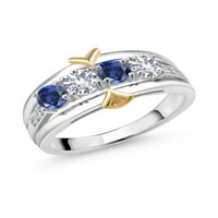 Gem Stone King 1. CT Blue Created Sapphire White Created Sapphire Srebrni i 10k žuti zlatni 4-kameni