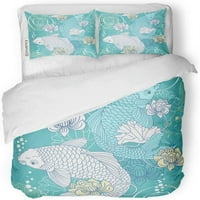 Posteljina plava uzorak Koi šaran riblji orijentalna prekrivač dvostrukog veličine sa jastukom za kućnu
