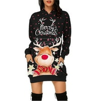 Ženska božićna ružna kapuljača, tinejdžerske djevojke slatka jelena grafička dukserica, casual casual
