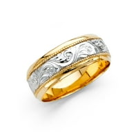 Dragulji lux14k zlatni okrugli kubični cirkonijski bijeli i žuti prsten dva tona engrave godišnjica