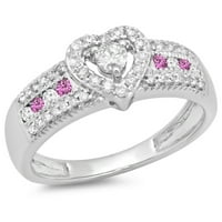 DazzlingRock kolekcija 10k okrugli rez ružičasti safir i bijeli dijamantski ženski prsten za srčane
