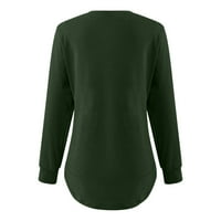 Bicoasu ženske jesenje zimske dukseve majice s dugim rukavima pune boje casual vrhovi, tamno zelena,