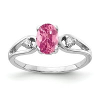 Čvrsta 14k bijelo zlato 7x ovalni ružičasti turmalin oktobar draginski dijamantni zaručnički prsten