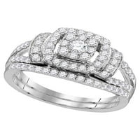 Dijamantna princeza 14kt Bijeli zlatni dijamant uokviren klaster bridal vjenčani prsten set CTTW