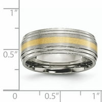 Titanium brušeni centar 14K zlatni umetnuti rubni rub vjenčani prsten veličine 10. muškaraca dragi metal
