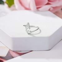 Yazi Početni prsten za žene za žene Girls Silver Spackible Prstena s početnim podesivim kristalnim otvorom