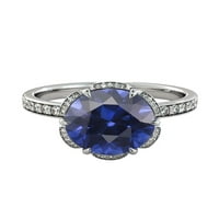 14k bijelo zlato 3. CTW laboratorija stvorila plavi safirni prsten sa dijamantima cvijet Vintage Halo