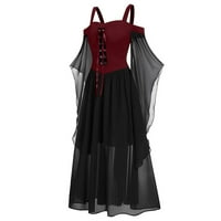 Fartey. Women's Plus Veličina Gotička haljina podesiva čipka za hladno ramenu Meš kostim Vintage Flare