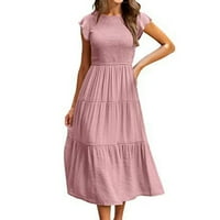 Ljetna haljina s kratkim rukavima elastična struka Tined Midi haljina za djevojku Žena ljubavnica Djevojka