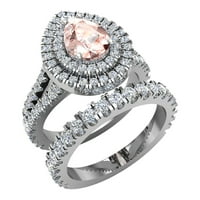Pear Cut Pink morgarite dvostruko halo vjenčani prsten za vjenčanje Split Shank 14k bijelo zlato 3.