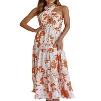 Rejlun ženske maxi haljine bez rukava duga haljina čipka u vezu ljetna plaža seksi boemska zabava narančasta