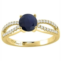 14k žuti zlatni dijamant prirodni kvalitet Plavi safir zaručnički prsten krug, veličine 8