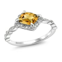 Gem kamen kralj sterling srebrni žuti citrinski i moissitni solitaire prsten za žene