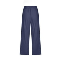 Amidoa Capri pantalone za žene visoke elastične strukske vučne kantale Ljetne posteljine sa džepovima