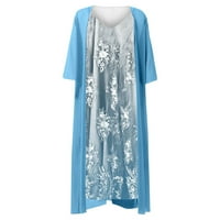 Ženske haljine rukave A-line midi haljina, ležerna tiskana V-izrez ljetna haljina plava xl