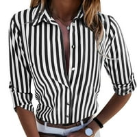 Wendunid majice za žene Žene Modni ravni rukav s prugastim print dugim rukavima casual bluza top crni