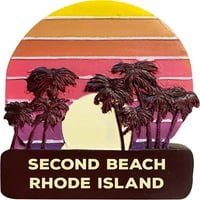 Druga plaža Rhode Island Trendy Suvenir Ručna oslikana smola hladnjaka Magnet zalazak sunca i palmine