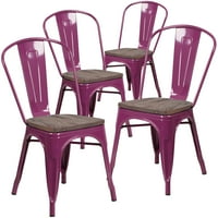 Flash nameštaj PK. Metalna stolica sa drvenim sjedištem - 17,75 W 20 D 33,5 H bočne stolice ljubičaste