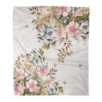Flannel baca pokrivač šarene vintage prekrasne proljetne cvijeće vijenac od plive plava meka za krevet