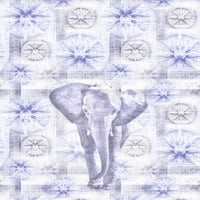 Soimoi Moss Georgette tkanina Elephant & Wheel Panel Tkanina za ispis sa dvorištem širom