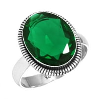 Sterling srebrni prsten za žene - muškarci zelena emerald simulirana dragulja Srebrna prstena Veličina