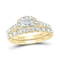 14KT Žuto zlato okruglo Diamond Halo Bridal Vjenčani prsten set CTTW