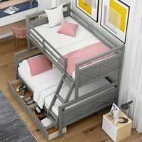 Dreambuck, Twin preko punog kreveta na kat s ladicama, puni drveni kreveti sa ljestvicom i štitnikom,
