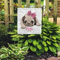 Pas Pug Puppy Pink Bow dodatak Predivan baby buldog vrtna zastava Dekorativna zastava Kuća baner