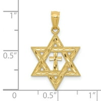 Carat u karatsu 14k žuta zlatna dijamantska zvezda Davida sa križnim privjeskom šarmom
